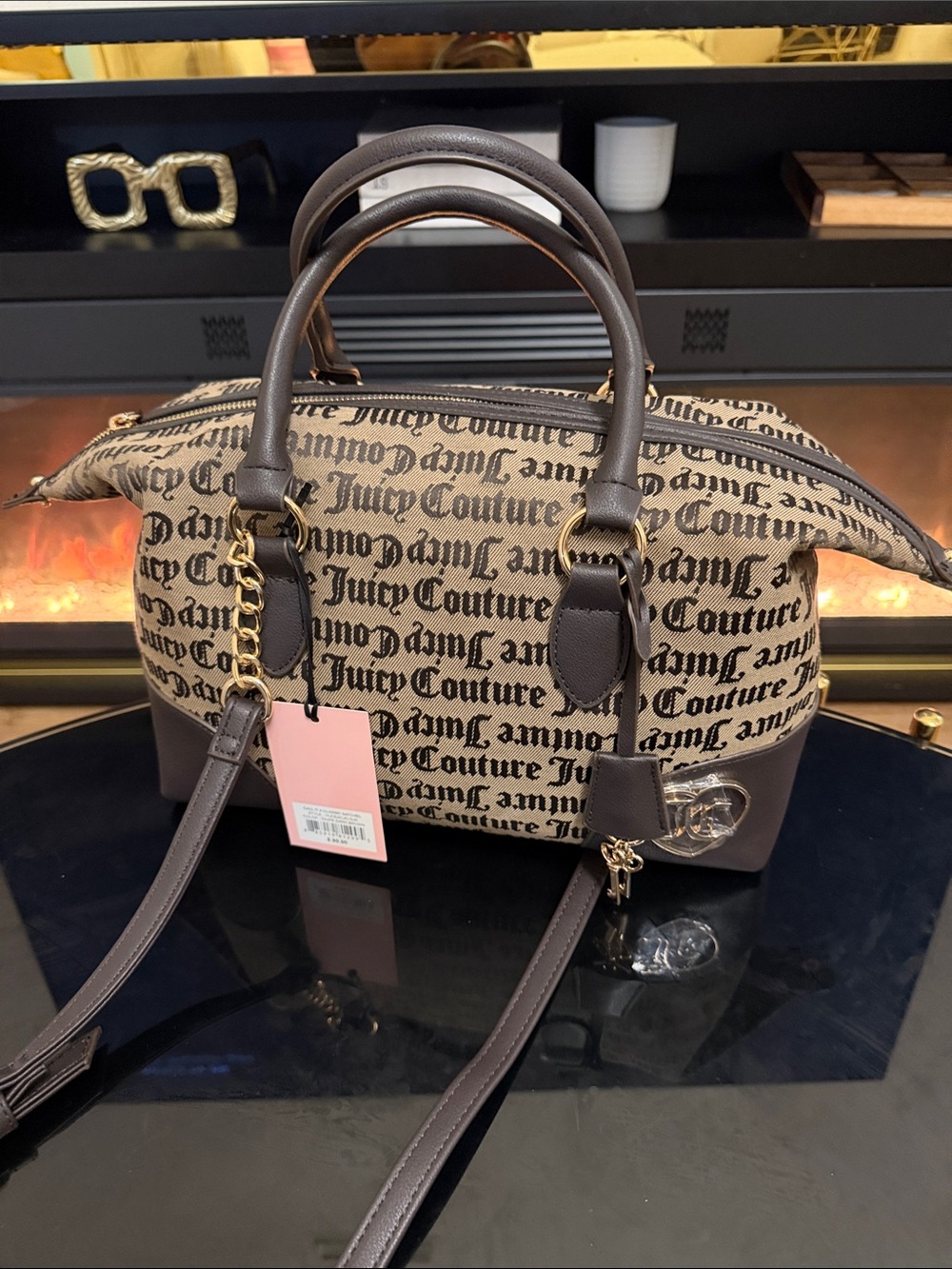 Juicy Couture Taupe and Brown Logo Dome Satchel